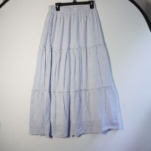 Elan Women's Striped Maxi Skirt Tiered Ruffle Hem Elastic Waist L Cottage Praire